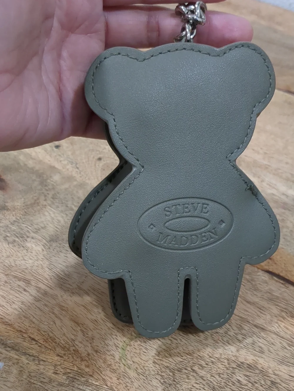 STEVE MADDEN Teddy Bear Faux Leather Keychain Pouch -